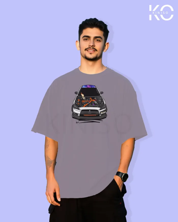 Image of Light Purple color drop shoulder t-shirt with Racing Car Hood Open Print for men at reasonable price